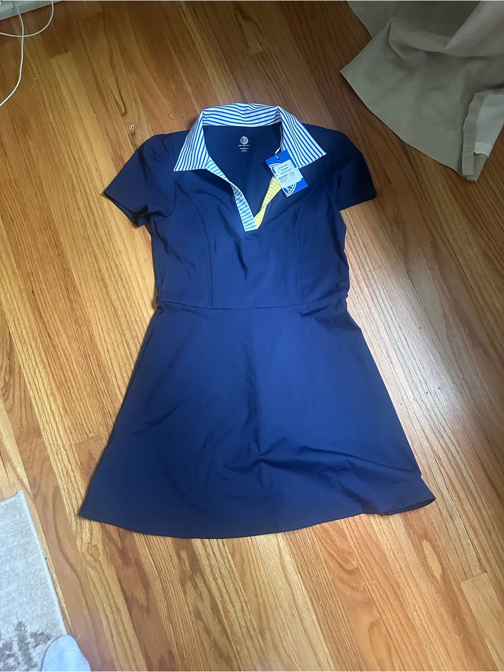 Addison Bay Navy Polo Dress with Striped Collar